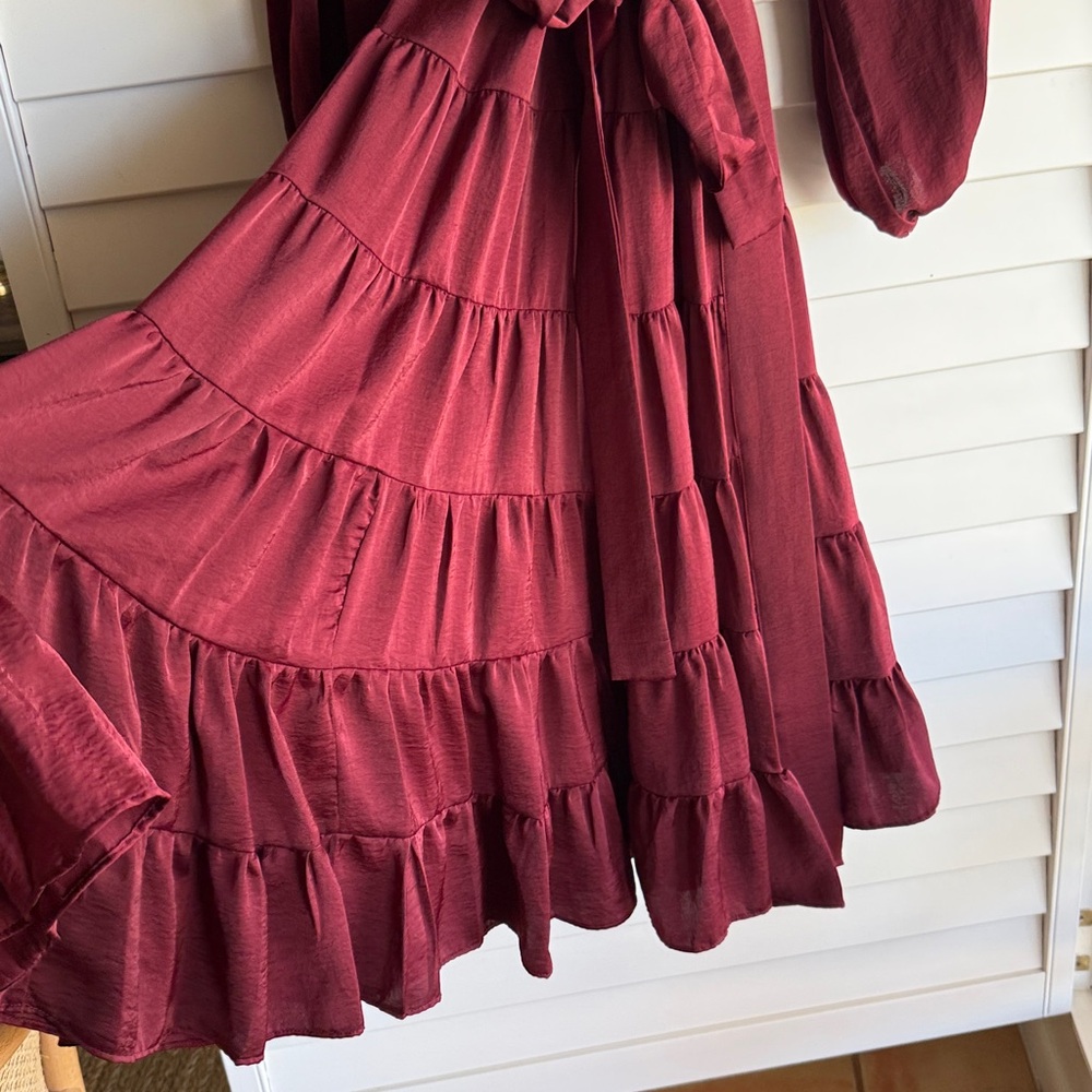 Gibson Latimer Maroon Long Sleeve Wrap Dress - Picture 3 of 5